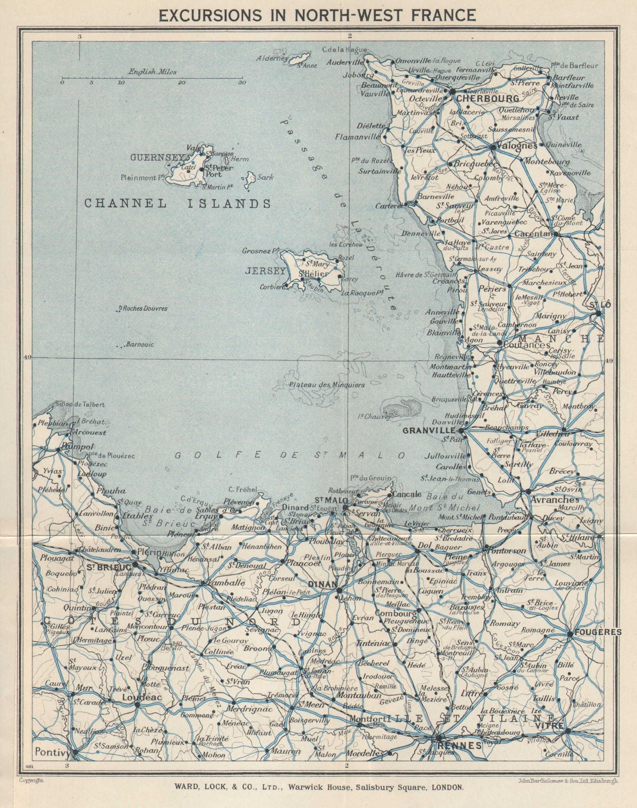 NORTH-WEST FRANCE. Channel Islands. Britanny Normandy. WARD LOCK 1934 old map